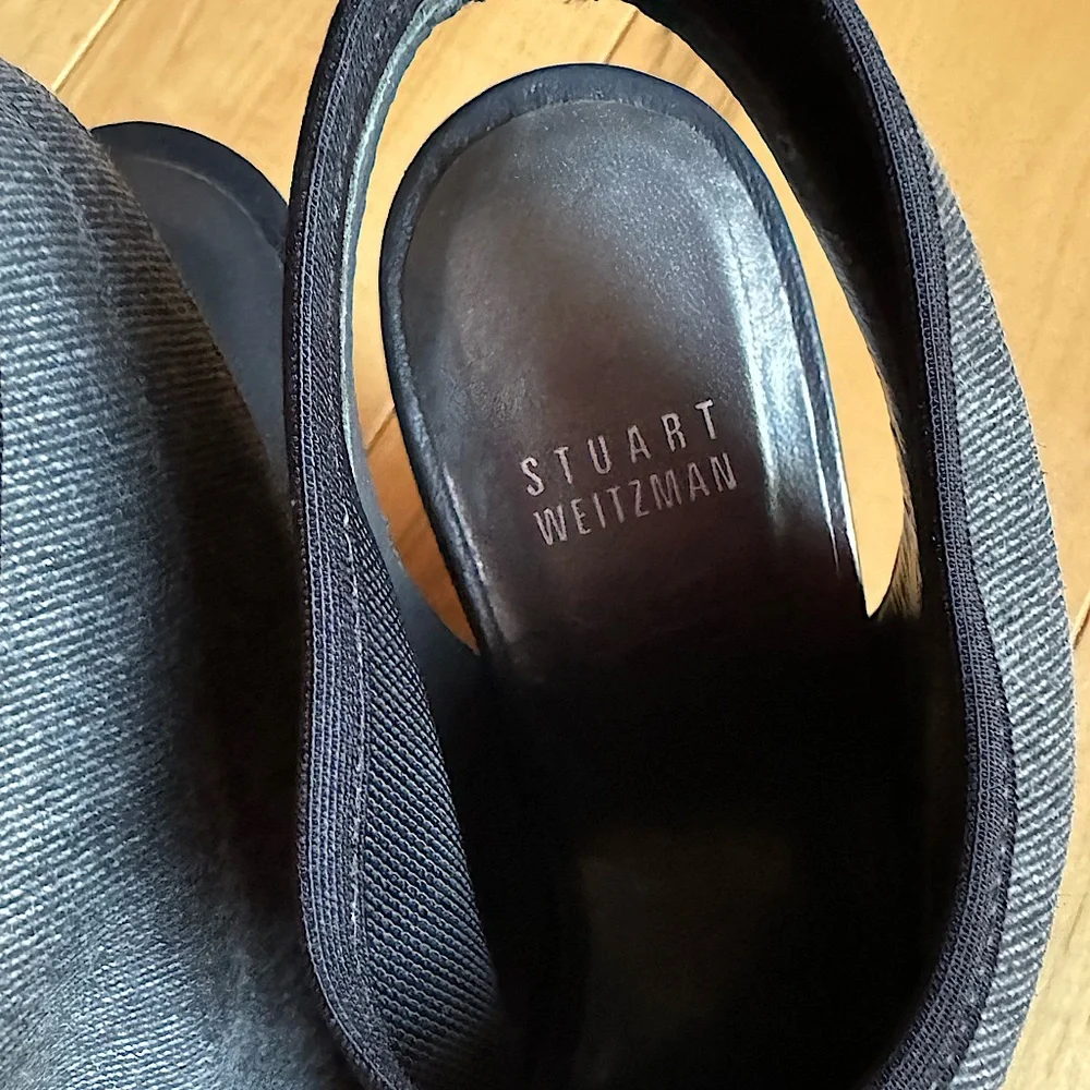 Stuart Weitzman Platform Wedge Slingback Sandals Dark Gray Cork Canvas Size 8 - Picture 7 of 8